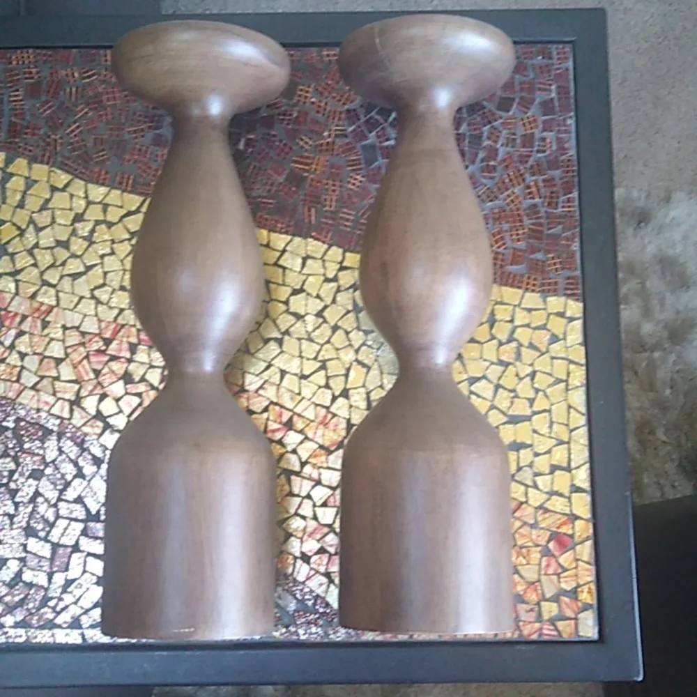 Crate&Barrel Elegant Brown Wooden Candle Holders